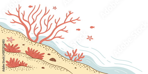 Vibrant coral reef with diverse marine life thriving in clear ocean waters Vector