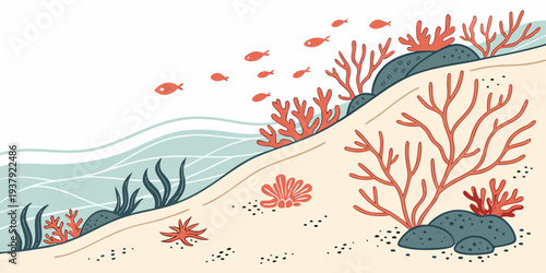 Vibrant coral reef teeming with diverse marine life and colorful fish species Vector