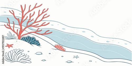 A vibrant coral reef ecosystem thriving beneath the ocean's surface. Vector