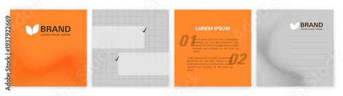 A set of post templates with an abstract design in orange and gray tones. A template for creating visually unified content on social networks.