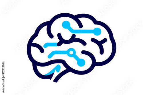 Stylized brain with integrated digital circuits, representing artificial intelligence and technological innovation.