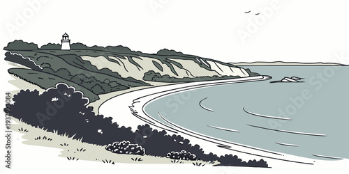 A serene beach scene with gentle waves and a clear blue sky Vector