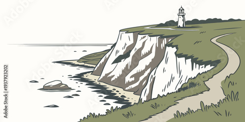 A serene landscape with a winding path leading to a majestic mountain peak Vector