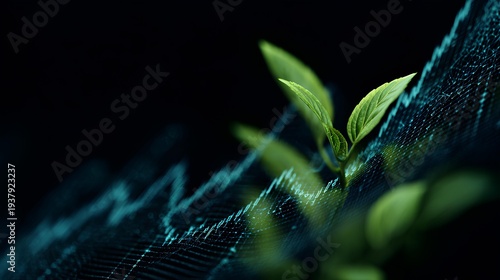 Eco-Investment:  A vibrant sprout, symbolizing growth, overlays a financial graph, representing the synergy of eco-friendly investing and sustainable finance.