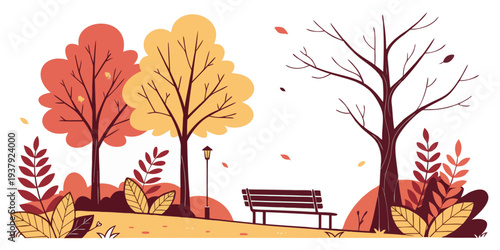 A serene autumn landscape with a horse-drawn carriage and colorful trees Vector