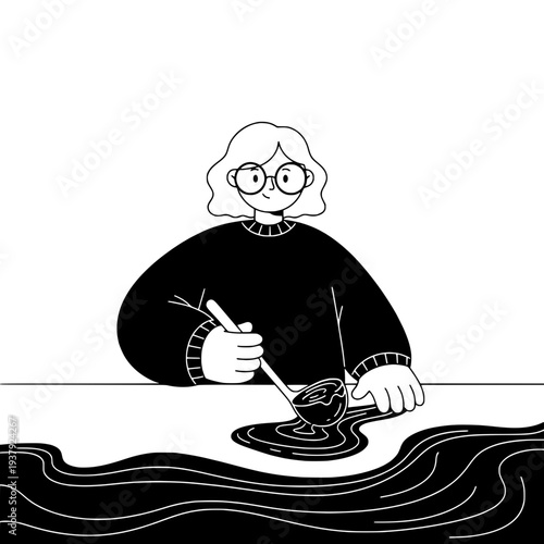 Artisan chocolatier minimalist line art illustration or Cooking minimalist line art illustration