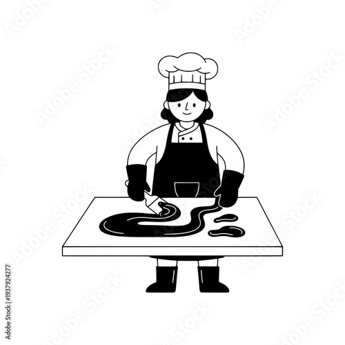 Artisan Chocolatier minimalist line drawing or Confectioner preparing chocolate organic illustration
