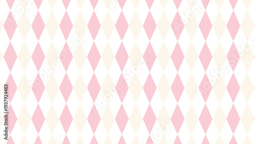A seamless geometric pattern featuring alternating pink and cream-colored diamond shapes arranged in a repeating grid on a white background.