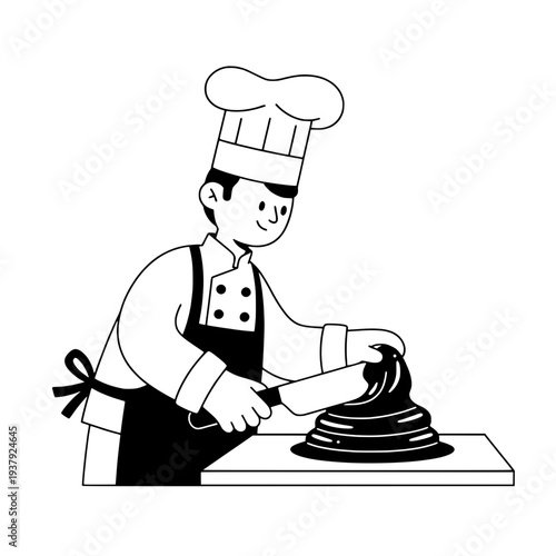 Chef with Chocolate Treat Illustration or Confectioner Shaping Dessert Graphic