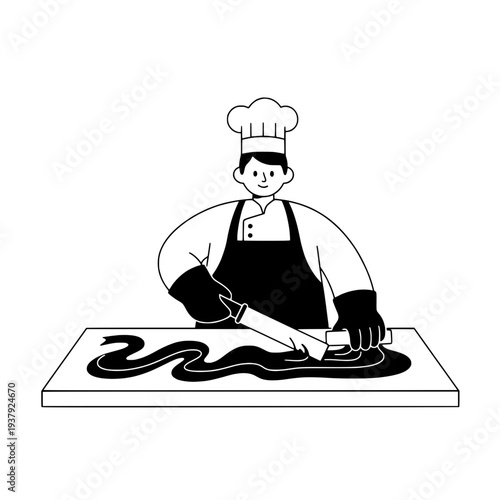 Chef working with chocolate illustration or chocolatier preparing dessert illustration