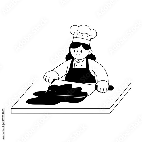 Chocolate tempering icon minimalist line art or Confectionery worker illustration simple line drawing