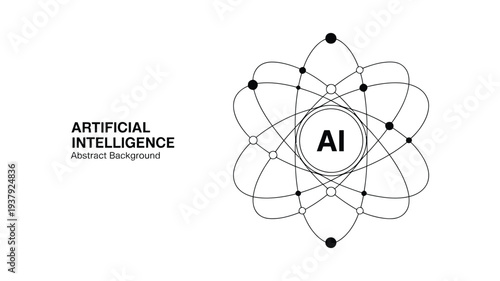 Artificial intelligence and cybernetic technology icon, AI emblem on electronic circuit and atomic orbit design, deep learning, modern computing and internet network concept, futuristic vector
