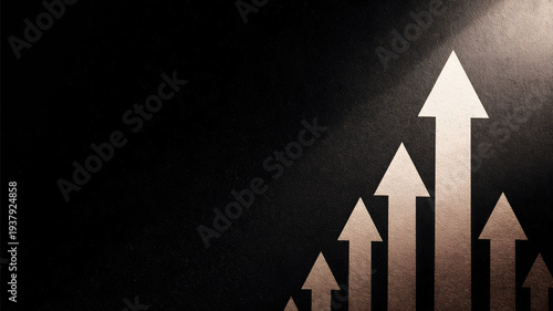 image of a large upward arrow above several smaller arrows also rising on a dark textured background symbolizing business growth financial success strategy leadersh