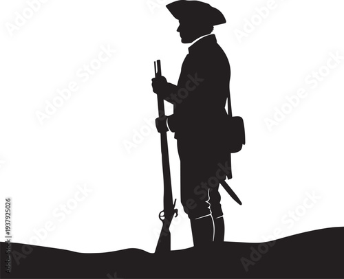 American revolutionary war soldier silhouette vector illustration standing with musket line art