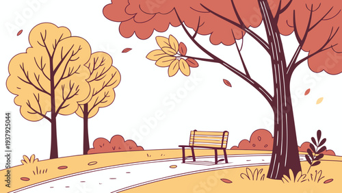 A serene autumn scene with a winding road and vibrant fall foliage Vector