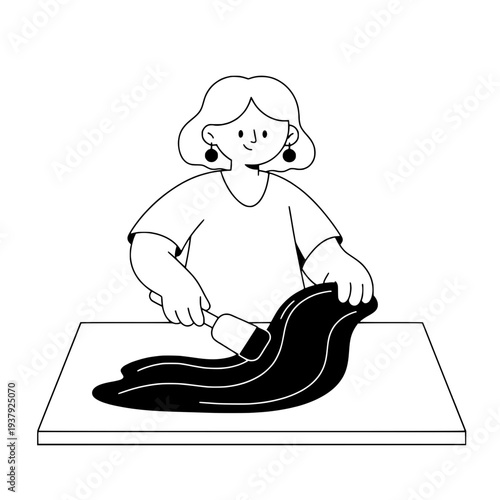 Line art illustration of tempering chocolate or minimalist cooking vector