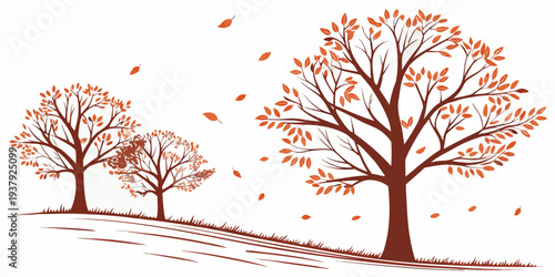 A serene autumn scene with trees shedding their leaves in a gentle breeze Vector