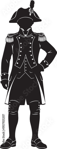 Historical general vector silhouette illustration line art military uniform officer