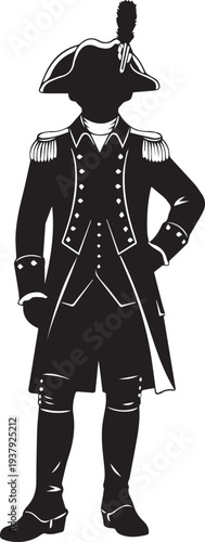 Historical captain vector silhouette illustration line art military uniform officer