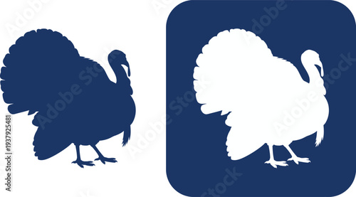 Blue and white turkey silhouettes side by side bird