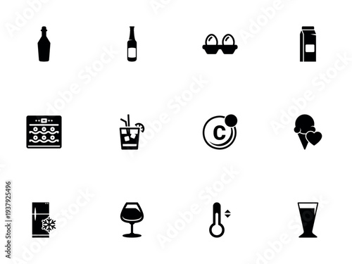 Grocery Shopping and Beverage Icons Set for Digital Menus and Interfaces