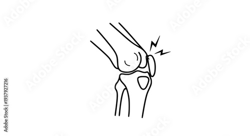Painful knee joint line icon with red lightning medical orthopedic injury vector illustration