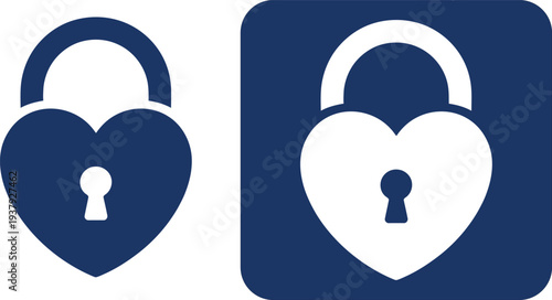 Heart shaped padlock navy blue and white security symbol
