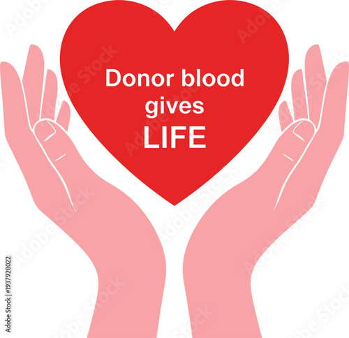 Hands Holding Heart Blood Donation Awareness Concept Flat Vector Illustration