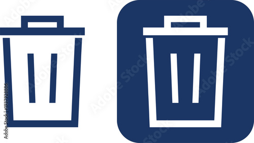Two blue trash can one square one rounded waste garbage
