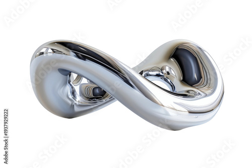 Abstract metallic fluid sculpture showing a continuous flowing loop generative AI