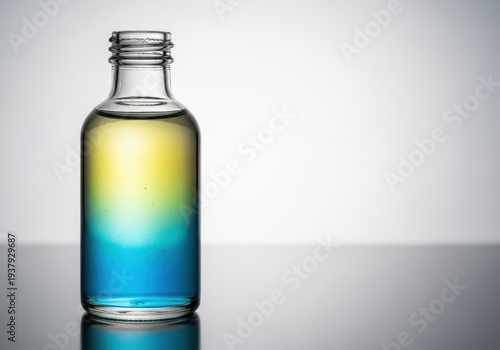 Hyper-clear liquid essence captured in a pristine, pure glass form, showing extreme clarity and transparent refinement, lab, transparency, sheen