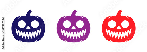 Colorful halloween pumpkins with sharp teeth