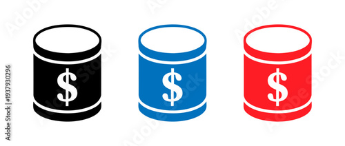 Colorful money cylinder icons with dollar signs