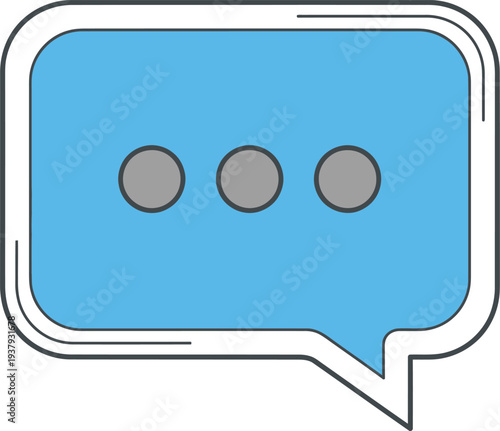 A blue speech bubble with three gray dots