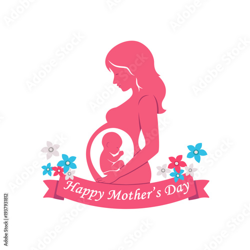 Pregnant woman holds her belly. Happy, healthy pregnancy and motherhood art. Happy mother's day flat cartoon vector illustration. Maternity, motherhood, family concept. 