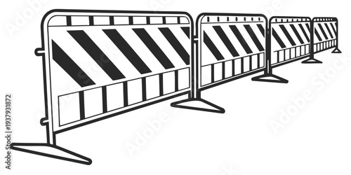 A row of black and white striped barricades used for crowd control and safety. Vector