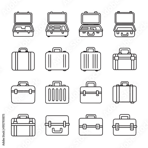 Assortment of Briefcases and Suitcases Line Art Icons