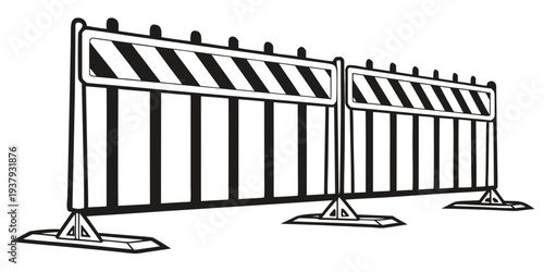 A row of construction barriers with black and white stripes and reflective surfaces. Vector