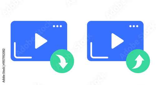 Video download upload icon vector modern, footage share send button ui interface element sign symbol, clip movie media web import export file image clipart
