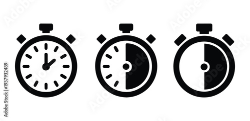Stopwatch Timer Vector Icon Set, lack Glyph Countdown Symbol, Stopwatch Countdown Timer Icon