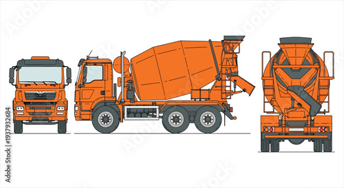 Cement Mixer Truck Blueprint – Concrete Construction Vehicle CAD Technical Drawing
