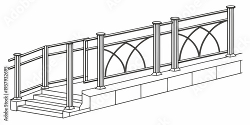 A detailed architectural drawing of a steel bridge structure with trusses and supports Vector
