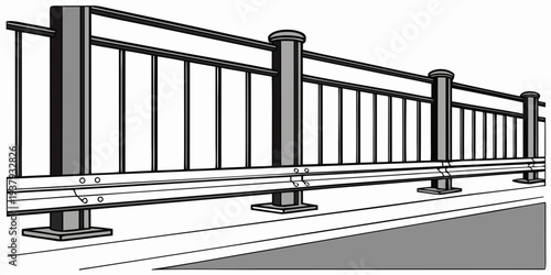 A detailed illustration of a modern glass fence installed on a rooftop terrace Vector