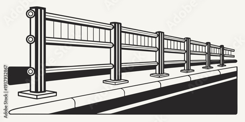 A detailed illustration of a modern pedestrian bridge over a highway. Vector