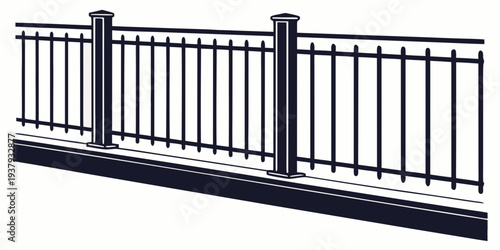 A sleek, modern metal fence with horizontal bars and vertical posts. Vector