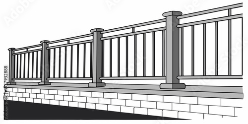 A long row of identical white houses with black railings and windows Vector