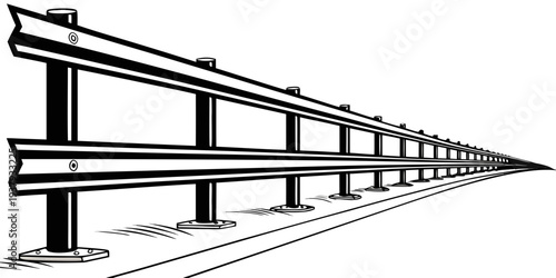 A series of metal railings along a straight railway track Vector