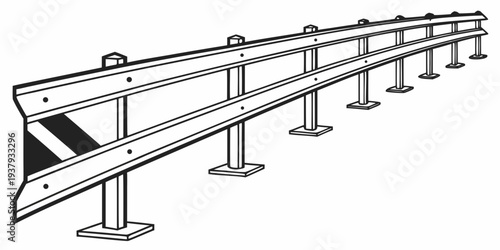 A long line of guardrails extending into the distance on a straight road. Vector