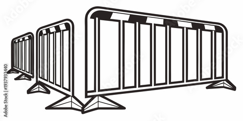 A row of metallic barricades lined up in a straight row. Vector