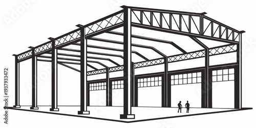 A large industrial building with a metal roof and open sides for ventilation Vector